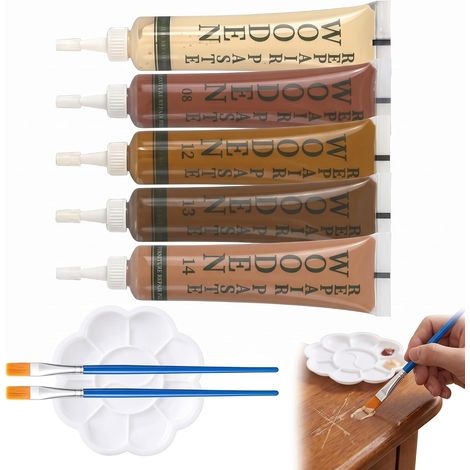 Kit Réparation Parquet et Meubles en Bois - 5 Couleurs de Pâte à Bois avec Palette et Pinceaux - Mastic Bois pour Rayures, Fissures et Trous sur Sol et Mobilier, Pate a Bois Rebouchage (1/5)