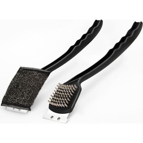 Filiyano-Brosse pour gril avec grattoir (lot de 2) : brosse en acier inoxydable avec spatule et nettoyeur vapeur sans brosse pour le nettoyage du (1/5)