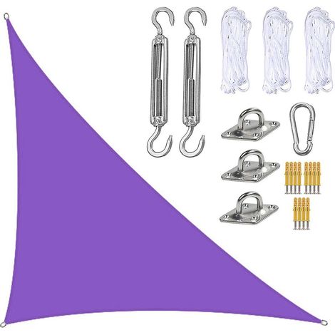 Voile d'ombrage imperméable 3 x 4 x 5 m, auvent triangulaire pare-soleil pour terrasse et piscine, avec kit de fixation Ns2Purple (1/4)