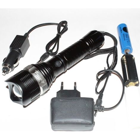 TrAdE Shop Traesio - Torcia Led Alluminio 15000 W Ricaricabile 3.7v Con Segnalatori Di Emergenza - (1/2)