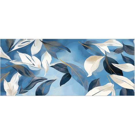 Lupia - Quadro moderno Canvas Prime SKY LEAVES, Stampa su Tela, Telaio in Fibra di Legno, Foglie nei toni del blu, 38x90 cm, per soggiorno capezzale camera da letto, ufficio