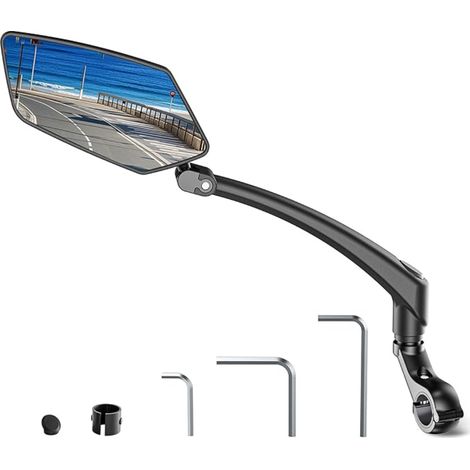 Retroviseur Velo à Gauche, Retroviseur Moto Rabattable et Orientable à 360°, Grand Miroir, Bras Long et Verre Véritable Anti-Choc, Retroviseur Trotinette Electrique Accessoire Velo Electrique (1/5)