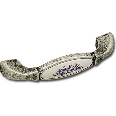 Griff Tampa Möbelgriff Breite 121 mm (Schubladengriff) ZN altsilber/Blume blau