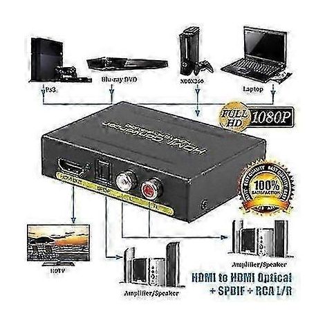 Extracteur audio, convertisseur vidéo/audio/optique HDMI vers HDMI et RCA (G/D) stéréo analogique - XN (1/5)