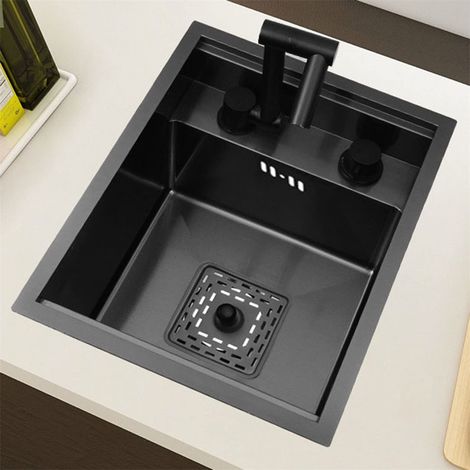 LEDANDER Évier de cuisine encastré à une cuve — Évier de bar invisible — Mini-évier compact à une cuve pour camping-cars (32 x 39 cm) (1/5)