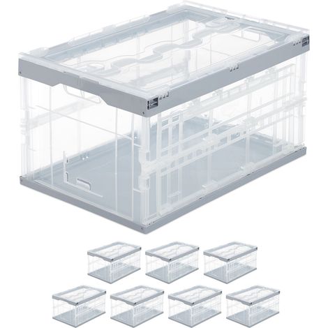 8 x Profi Transportbox, stabil, Gewerbe, hochwertiger Kunststoff, Qualität, 60L, Faltbox HBT 31,5 x 59,5 x 39,5 cm, grau