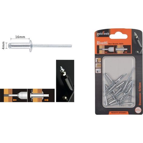 Trade Shop - SET 17 PZ RIVETTI REVETTO 4X16 MM ACCESSORIEN BRICOLAGE FERRAMENT FAI DA TE 90818 - (1/2)