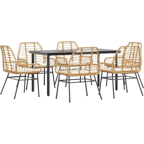 Maison Exclusive - 7-tlg. Garten-Essgruppe mit Kissen Braun Poly