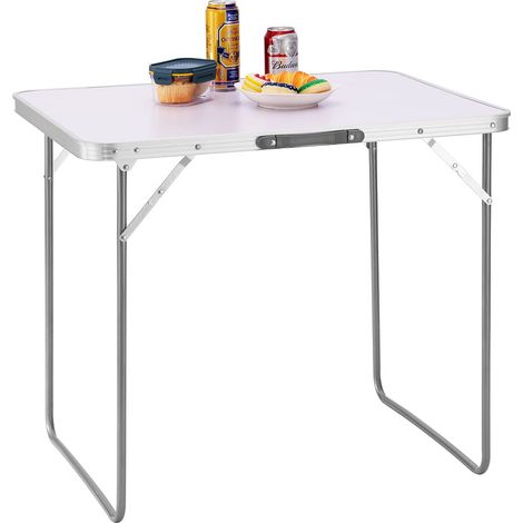 Table de Camping Pique-Nique Blanche, Structure en Aluminium, système Pliable avec poignée pour Transport Facile, Table pour Jardin et Repas en Plein air, Dimensions 60 x 80 x 68 cm (1/5)