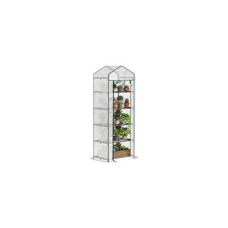 Balkon-Gartengewächshausregal, 5 Ebenen, 0,69 x 0,49 x 1,93 m, Stahlrahmen, abnehmbare weiße PE-Abdeckung