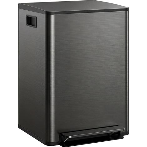 Poubelle de cuisine - HOMCOM - 2 compartiments 2 x 30L - couvercle à fermeture douce - acier inoxydable - 47,7x37,5x66,8cm - noir