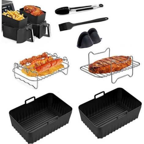 1 Ensemble accessoires friteuse air,compatible double XXL,silicone,résistant chaleur,lave-vaisselle,cuisson maison (1/5)