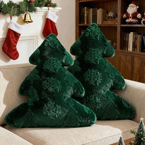 Lot de 2 Pièces Coussin Sapin de Noël, Coussin Décoratif de Noël Coussins d'hiver avec Flocon de Neige et Arbre pour Salon Chambre Canapé Lit (Vert, 40,5x45,5cm) (1/5)