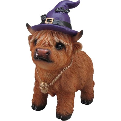 Dekofigur Kuh mit Hexenhut Highland Cattle Halloween 19 x 9 cm braun Dekofigur