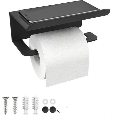 Porte Papier Toilette Mural avec Etagère, Porte Rouleau Papier Toilette Adhésif pour Salle de Bain, Acier Inoxydable Support Papier (1/4)