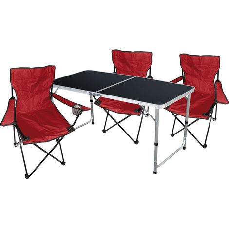 4-tlg Campingtisch + 3x Anlerstuhl Rot-MMC330872B+3xMPO2455 (1/4)