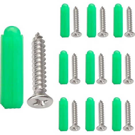 10 Pièces Chevilles et Vis M3.5 x 25mm Phillips à Tête Plate, Murales en Plastique pour Briques ou Le Béton (1/5)
