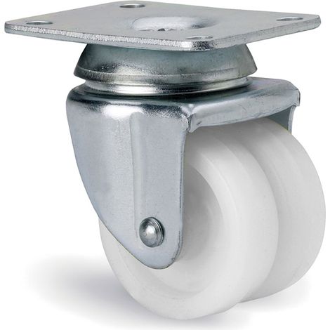 rueda giratora placa 10ir50-i plastico blanco(doble) eje liso (1/3)