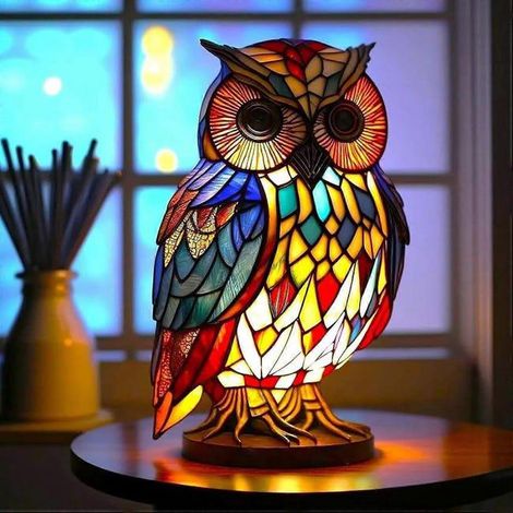 Lampe de table en vitrail en forme d'animal, lampe de chevet marocaine, veilleuse de peinture bohème, décoration de table de chevet décorative, hibou (SKU produit : 95210276 SKU Offre : lehuamwj1359) (1/3)