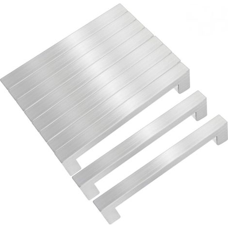 Set mit 10 quadratischen Küchenschrankgriffen aus Edelstahl, 128 mm Lochabstand, gebürstetes Silber (1/4)