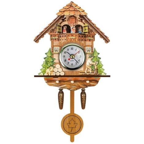Horloge à coucou ancienne en bois, nichoir mural, décoration suspendue, pendule à cloche rotative automatique (1/5)