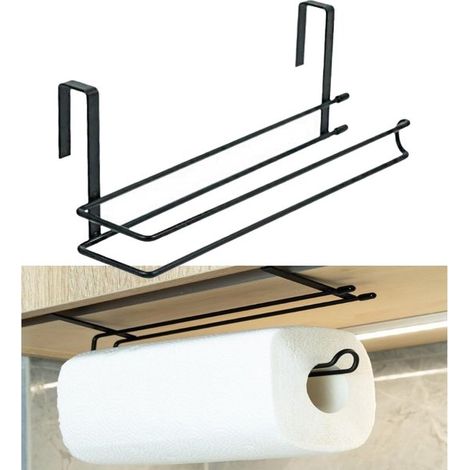 Porte-rouleau de cuisine - Noir - Design compact - Montage facile - Pour la cuisine et la salle de bain (1/5)