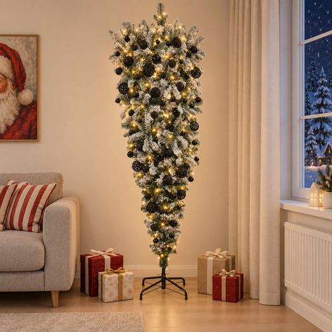 vidaXL Upside-down Artificial Hinged Christmas Tree 180 cm 300 LEDs (1/5)