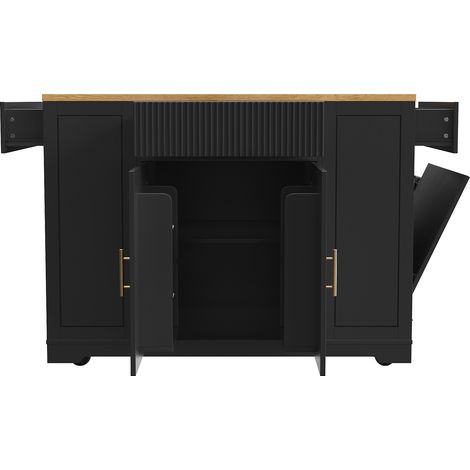 Îlot de cuisine mobile en MDF noir avec 2 portes, 3 tiroirs et compartiment poubelle intégré - 120x50x92 cm (1/5)