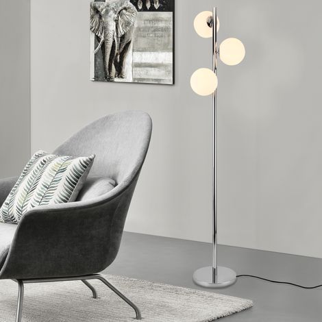 Lampada da Terra con 3 Paralumi a Sfera in Vetro Opalino 3x E14 40W Piantana Dritta Alta 154 cm Lampada a Stelo in Metallo - lux.pro (1/4)