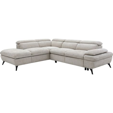 Canapé d'angle gauche convertible avec dossier méridienne en tissu texturé beige SURDELI