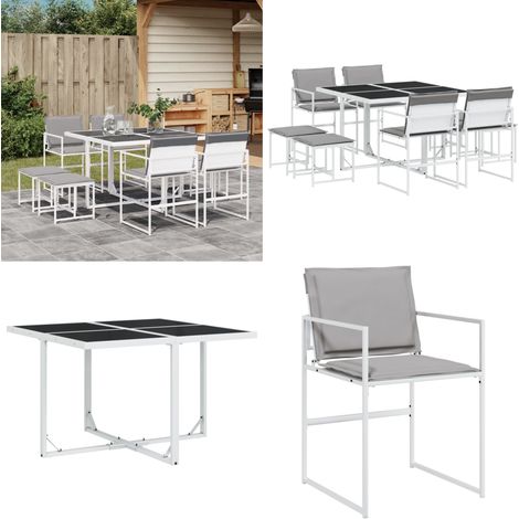 Ensemble à manger de jardin avec coussins 9 pcs blanc textilène - Meubles De Jardin - Salon De Jardin - Set De Jardin - Mobilier De Jardin - Table De Jardin - Home & Living (1/5)