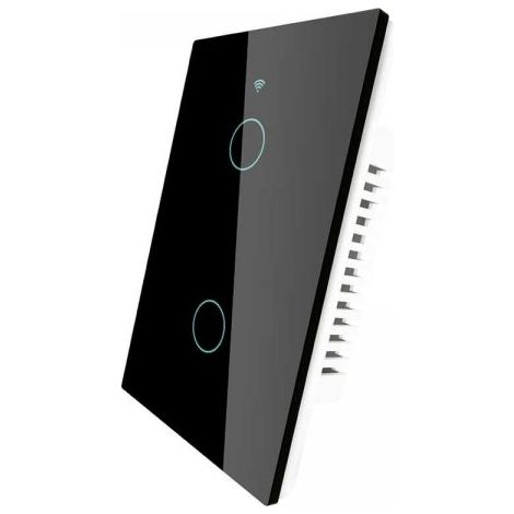 Interruttore Da Parete Touch 2 Tasti, WIFI 2.4G+BLE+RF 433MHz, Bluetooth BLE Mesh, TUYA, Smart Life, 10A, AC 90-250V, 50/60HZ, 120X72X38mm, IP20, Nero, SH9552B