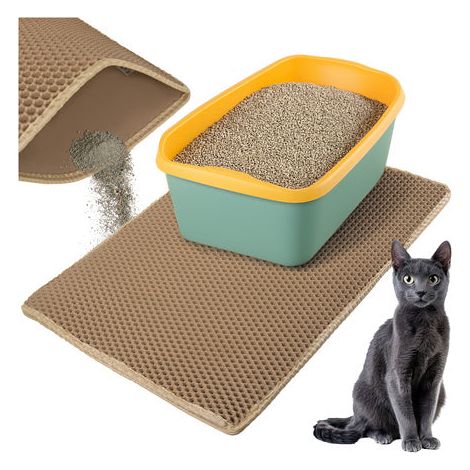 Tapis pour bac à litière Purlov 75 x 55 cm beige double couche en mousse EVA alvéolée