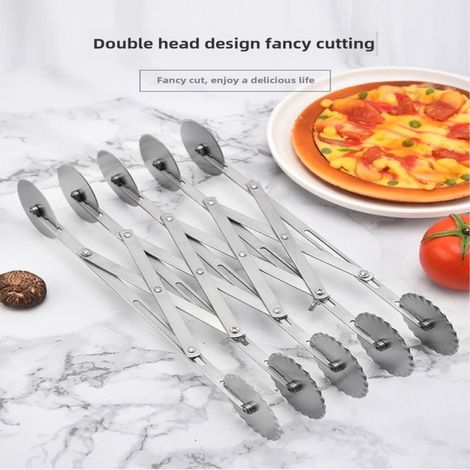 Couteau à beignets multi-roues Spot, couteau à nouilles en acier inoxydable, couteau à pizza pour plaque de cuisson, couteau à tarte, plaque de cuisson à 7 ou 5 roues (5 têtes rondes doubles) (1/5)