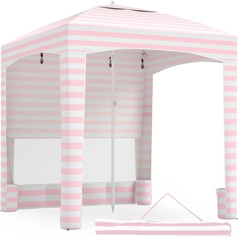 Tonnelle de Plage 185 x 185 cm, Abri Solaire Plage Portable avec Paroi Latérale Amovible, Hauteur Réglable, Sac de Transport, Crochets, Rose (1/5)