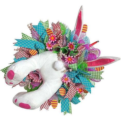 Décorations de Pâques polyvalentes : couronne de lapins avec oreilles et fesses, décorations de porte pour Pâques (1/4)
