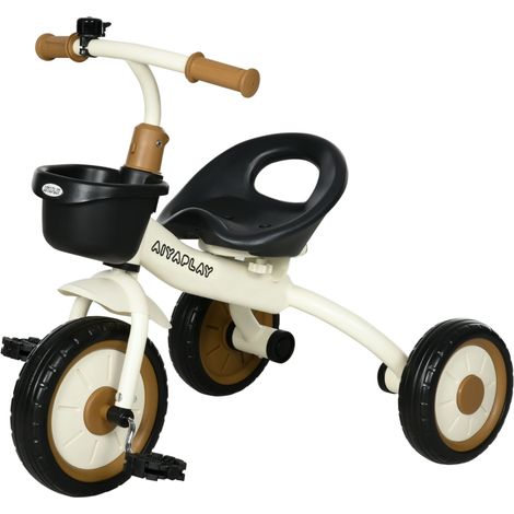 Tricycle pour enfants de 2 à 5 ans, siège réglable en hauteur, sonnette, panier, cadre en métal, blanc (1/5)