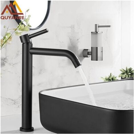 BARKBUSTERS Robinet de lavabo en chrome noir, lavabo haut et mince, robinet de salle de bain, robinet d'eau chaude et froide, robinet de salle de bain grue pour évier (1/3)