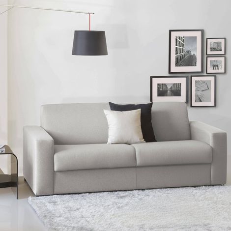 Talamo Italia Canapé Alicia, Canapé 3 places, 100% Made in Italy, Canapé de salon à ouverture pivotante, en tissu matelassé, avec accoudoirs fins, Cm 200x95h90, Gris, avec emballage renforcé (1/5)