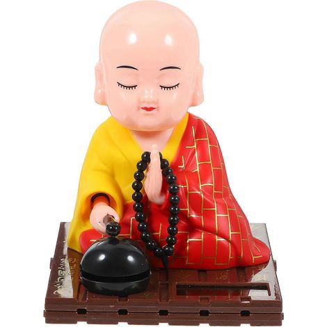 Figurines de moines bouddhistes à tête oscillante, alimentées à l'énergie solaire, pour décorer le tableau de bord de votre voiture-12X9.5cm (1/3)