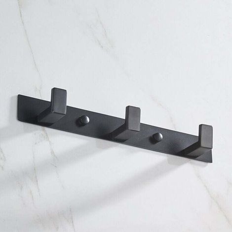 Wandgarderobe, Handtuchhaken, 3 Haken, Badezimmer-Accessoire-Set, Wandmontage, Edelstahl 304, Mattschwarz (1/4)