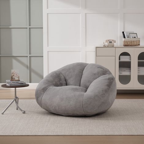 Pouf fauteuil velours pour salon/chambre, rembourrage mousse mémoire, antidérapant, 100x90x57 cm, gris clair