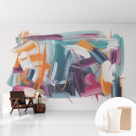 Tapete Vliestapete mit Kleber - abwaschbar - Arbeitszimmer - Esszimmer- Top Qualität Energische Pinselstriche 416x254 cm (1/5)