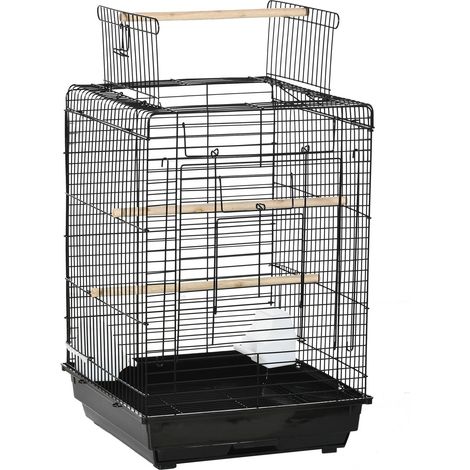 Cage à oiseaux en métal avec mangeoires perchoirs plateau amovible poignée dim. 40L x 40l x 59H cm noir (1/5)