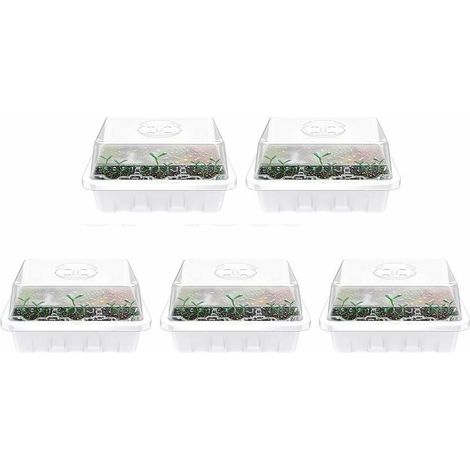 Set di 10 vassoi per piantine, mini serra per piantine, vassoi per coltivazione con coperchio, propagatore da giardino per l'avvio e la crescita dei semi, germinazione durevole in serra - 120 celle (s (1/5)