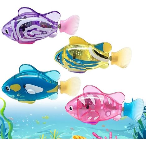 Lot de 4 poissons électroniques avec lumière Robot électronique pour animal domestique - Jouet flottant interactif pour chat - Baignoire électrique (1/5)