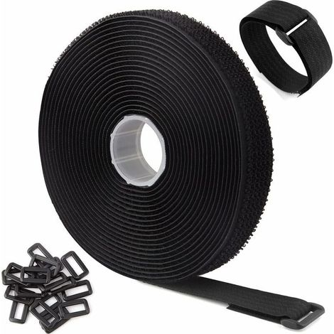 Sangles de Câble Réglables de 5m Avec 25 Boucles, Attaches de Câble Réutilisables Noires, Sangle de Fixation à Crochet et Boucle Pour la Gestion des Câbles (5m x 2cm, Noir) longziming (1/4)