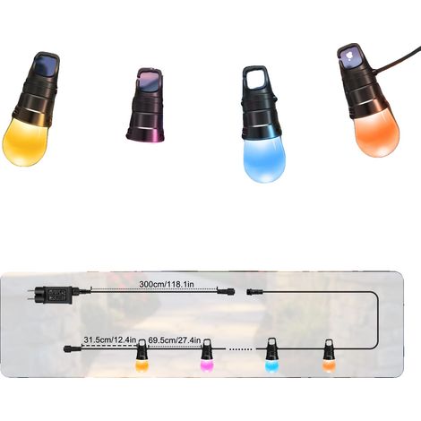 Guirnalda de luces para patio, control inteligente, función de sincronización con la música, 15 m, 20 bombillas, enchufe EU-b de 220V-240V. (1/2)
