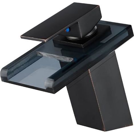 Robinet Mitigeur lavabo cascade salle de bain en ceramique en verre Noir SANS LED & Flexible (1/5)