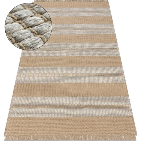 Tappeto JUTA 3734 beige / grigio righe - juta, tessitura piatta, frange beige 60x100 cm